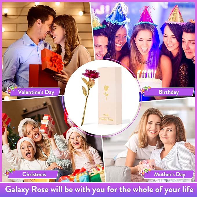 Mothers Day Mom Gifts for Women Birthday Gifts for Women Galaxy Rose Glass Flowers Forever Eternal Roses Artificial Flowers Gifts for Grandma Wife Daughter
