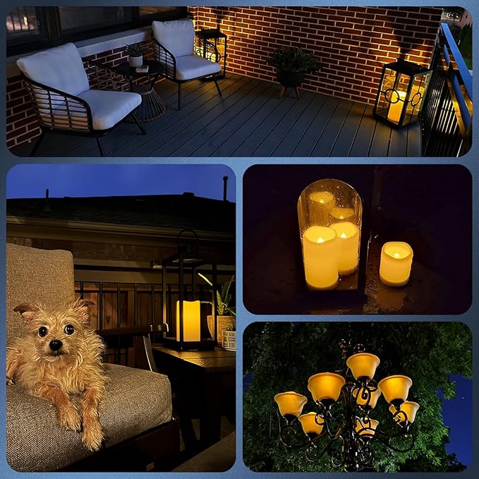 salipt Solar Powered Candles - 3.25" x 4"5" 6" Waterproof LED Flameless Pillar Candle Set,Dusk to Dawn, Rechargeable Solar Battery Included,Waterproof for Patio Decor,Set of 3