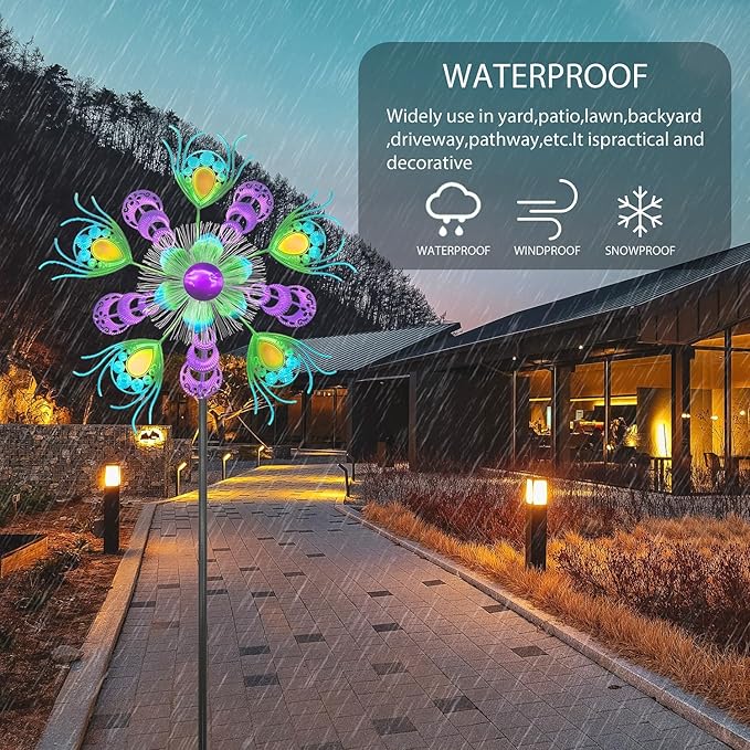 Solar Peacock Wind Spinners for Yard and Garden, 40 Inch Solar Windmill Garden Whirligig Kinetic Spinners Decor for Lawn,Patio&Yard, Metal Whirligigs Green Wind Spinners Outdoor