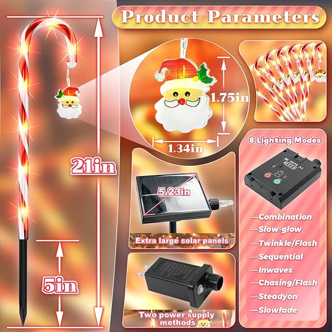 Solar Christmas Lights Outdoor Decorations: Candy Cane Light Waterproof for Yard Decorative Outside - Santa Claus Pathway Stake Lighting Patio Garden Path Street Decor 12 Pack