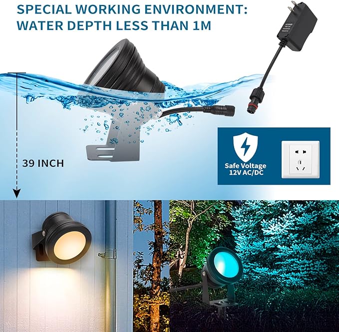 Spotlight, 15W Spot Lights Outdoor RGB IP67 Waterproof Landscape Spotlights with Bluetooth Dimmable for Smart Intelligent Yard LED,12V Low Voltage House Garden Path Decoration(2 Pack)