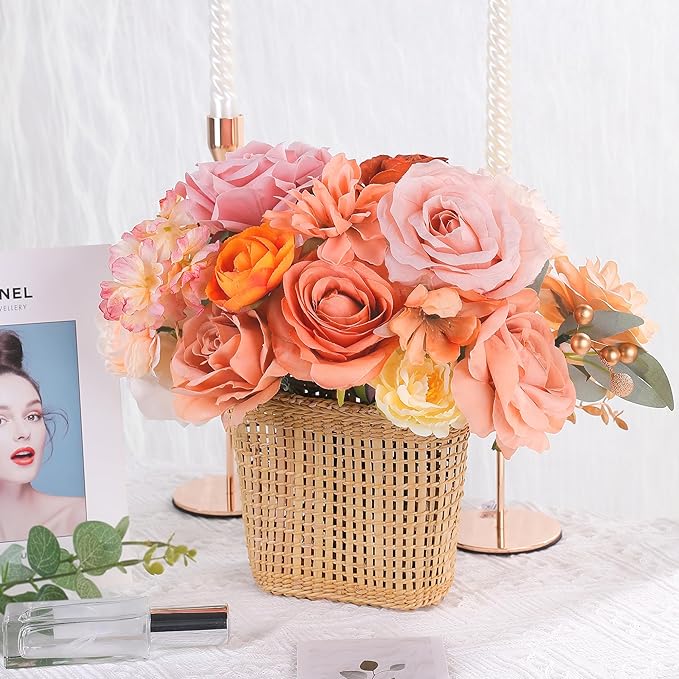 AGIRL Rose Artificial Flowers Combo Fake Flowers Rose Silk Flowers with Stems for DIY Wedding Bouquets Centerpieces Arrangements Table Decor Bridal Baby Shower Party Home Fall Decor (Champagne)