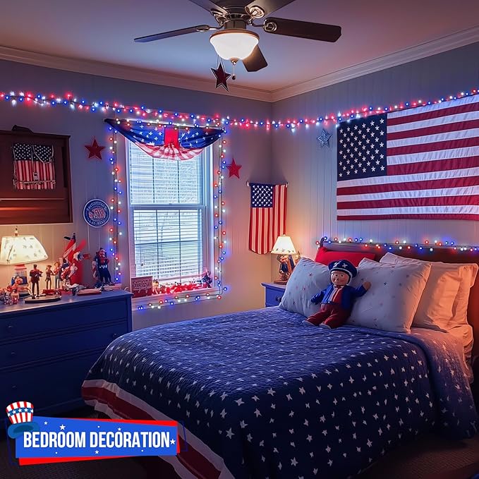 JMEXSUSS 500 LED Red White and Blue Lights 4th of July Decorations, 173ft 8 Modes 4th of July Lights Outdoor, Waterproof Patriotic String Lights Plug in for Memorial Day Independence Day Holiday Decor