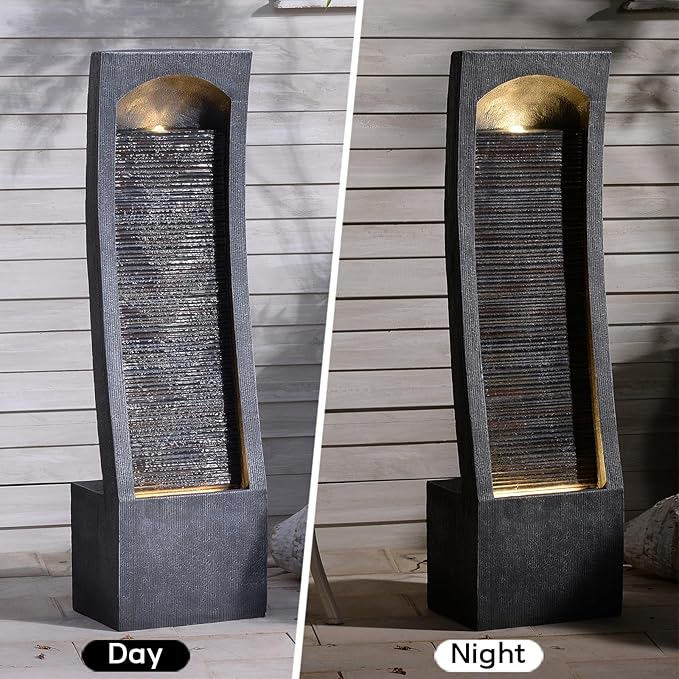 42.3" H Water Feature Outdoor Faux Slate Contemporary Waterfall Fountain Indoor for Garden, Backyard, Deck, Porch and Home Art Decor Large Outdoor Fountain with Lights