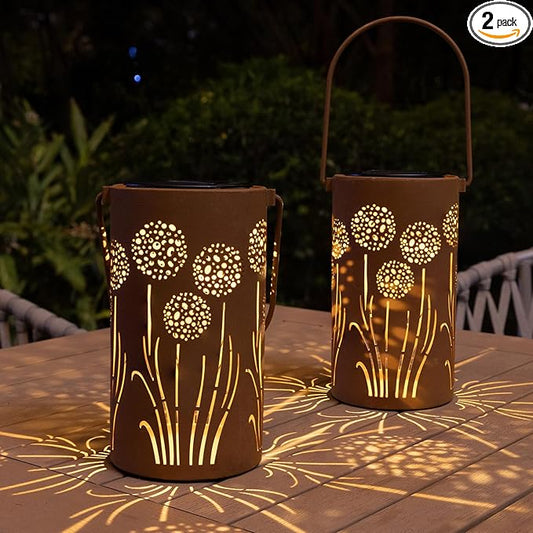 Solar Lanterns Outdoor Waterproof - Dandelion Solar Table Lamp Metal Decoration, Solar Table Lights for Desk Patio Lawn Patio Pathway Landscape Courtyard Backyard Yard Garden Art Decor(2 Pack)