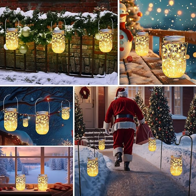 Solar Mason Jar Lights Lids, 12 Pack 30 Led Fairy Lights(Jars Not Included), Outdoor Hanging Mason Jar Solar Lights, Fairy in a Jar Firefly Lights for Patio Garden Table Decor Gifts