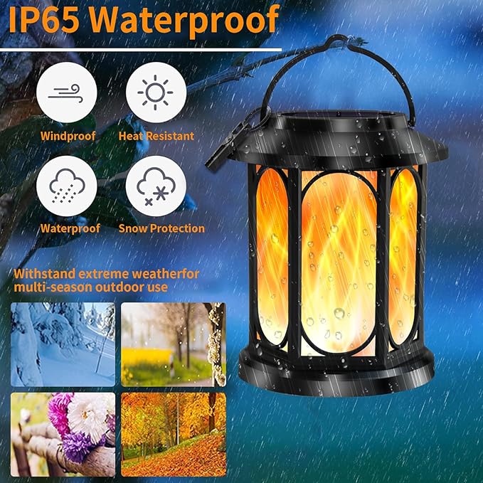 Solar Outdoor Lantern - Flickering Flame, Waterproof LED, Perfect for Patio, Garden, Christmas Decorations, 1pc