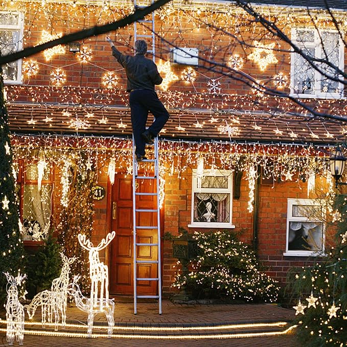 JMEXSUSS 800 LED Icicle Lights for Outside, Icicle Christmas Lights Outdoor, Warm White Christmas Lights for House Holiday Party Wedding Christmas Decorations