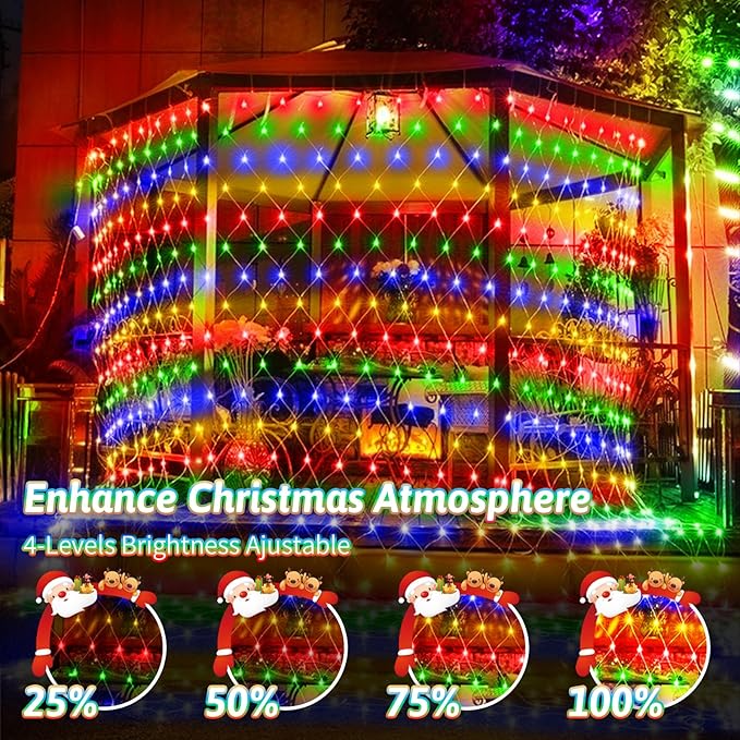 2 Pack Total 400 LED Christmas Net Lights Outdoor 6M*4M Mesh Lights Fairy String Lights Plug in with Timer 8 Modes Waterproof for Outside Bush Window Wall Patio Fence Tree Decorations-Multicolored