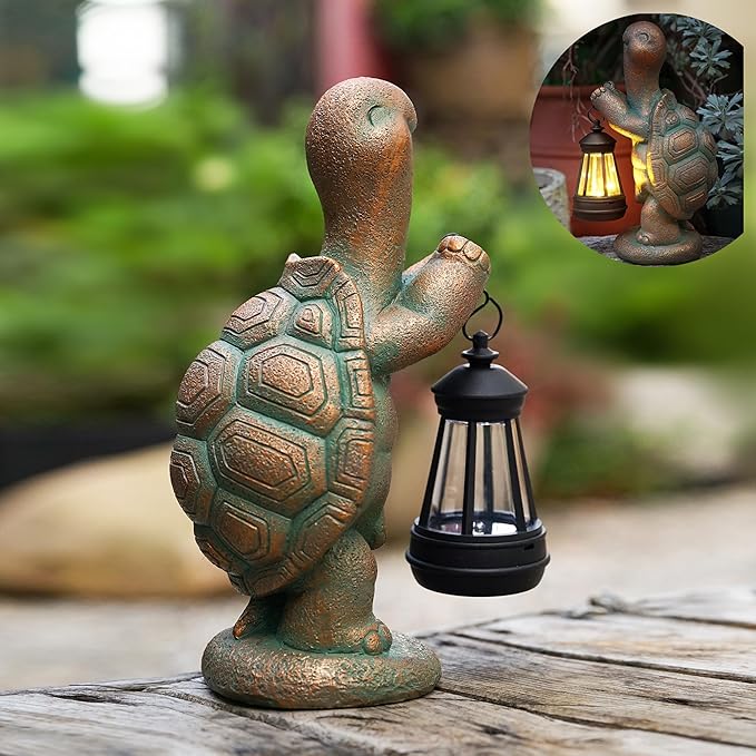 Turtle Solar Powered Outdoor Garden Statue, Resin Turtle Statue with Solar Light Lantern, Decorative Lawn, Yard Outdoor Turtle Decoration. Unique Home Decoration, Gifts for Women