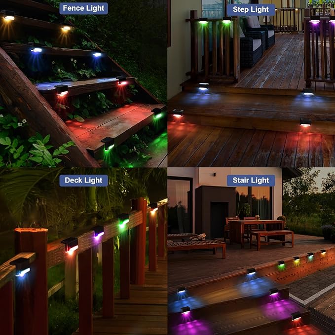 pearlstar 16 Pack Color Changing Solar Deck Lights,Solar Pool Side Lights,Waterproof LED Light for Outdoor Decks, Railing,Stairs, Steps, Fence, Yard, and Patio Christmas Decoration Lamp（Black）