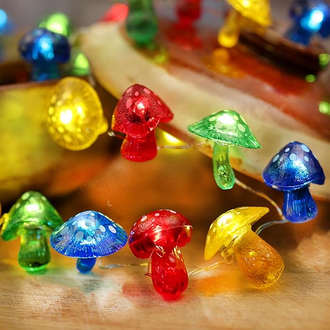 Mushroom String Lights Mushroom Lamp Fairy Décor-USB Plug in or Battery Operated 7ft 20 LED Decorative Fairy Lights-Mushroom String Lights for Bedroom Living Room Decor