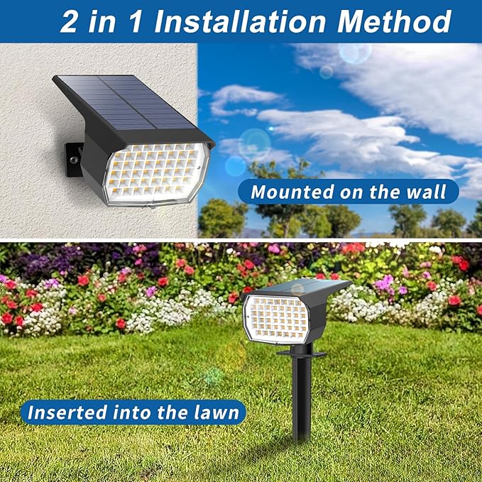 Solar Spot Lights Outdoor Waterproof IP65, 6 Pack Landscape Spotlights with 46 LEDs, 3 Modes Auto On/Off Solar Powered Flood Lights for Outside Pathway, Yard, Garden, Walkway (Cool White)