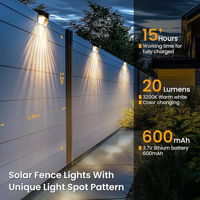 SOLPEX Solar Fence Lights Outdoor,Solar Deck Lights Waterproof Led Solar Lights for Outdoor Stairs,Step,Patio,Yard,Garden,Balcony and Porch,8 Pack Shell-Like Light Spots(Black Shell,Warm White&RGB)