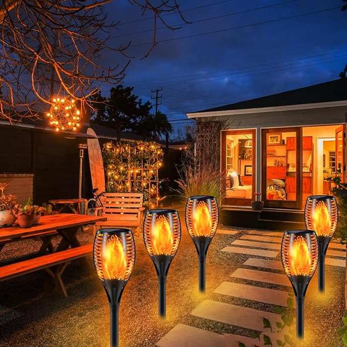 Upgraded Larger Solar Torch Lights, 43" Flickering Flame Solar Lights, Waterproof Outdoor Solar Landscape Decoration Lighting 96 LED Auto On/Off Garden Patio Yard Pathway,Black 4 Pack (4)