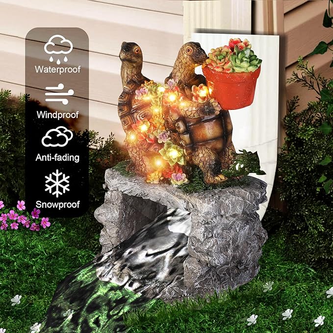 Turtle Solar Statues Gutter Downspout Extension Statues Garden Decoration,Animal Resin Statue Outdoor Decor,Downspout Diverter,3"×4" Downspout Extender Diverter Splash Block