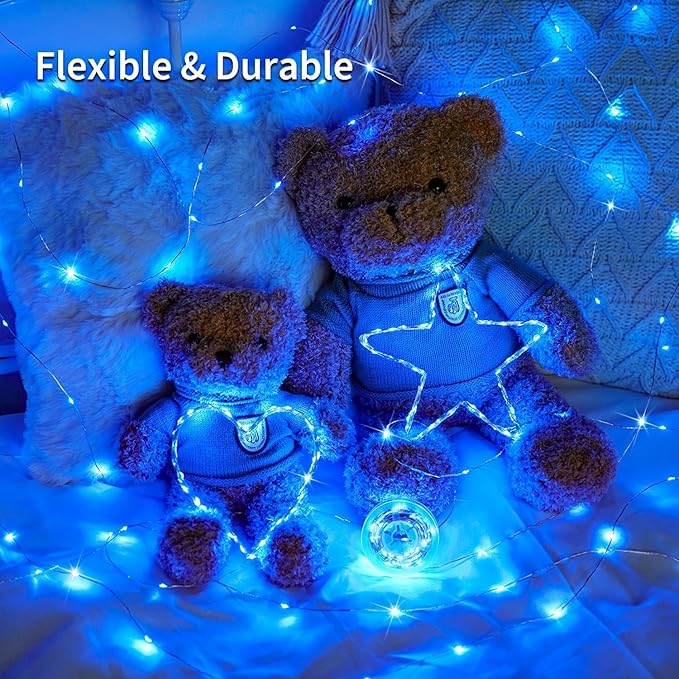 JMEXSUSS 2 Pack Blue Solar String Lights Outdoor Waterproof, Each 33ft 100 LED Solar Fairy Lights, 8 Modes Copper Wire Mini Christmas Light for Outside Patio Garden Tree Christmas Decorations