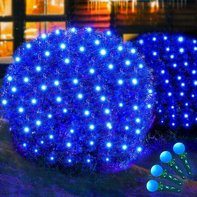 Led Net Lights Christmas Lights Outdoor Blue Christmas Net Lighting with 121Led Mini Globe Lights 5ftx5ft, Outdoor Indoor Fairy Mesh Net Lights for Christmas Trees, Bushes, Shrubs Decorations