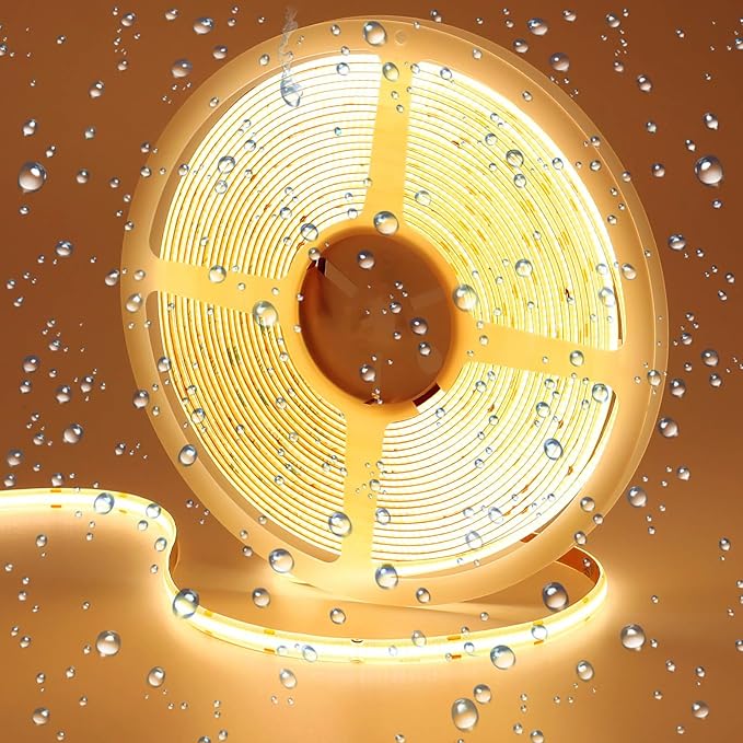 10M/32.8ft 24V COB LED Strip Light Waterproof IP65 Warm White 3000K Uniform Glow 3840LEDs CRI 93+ Flexible LED Tape Lights for DIY Cabinet Bedroom Kitchen Home Decor(No Power Supply)