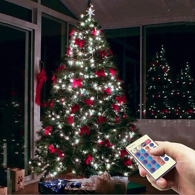 RUICHEN Cool White Dimmable Fairy Lights Plug in, Super Long 165 Ft 500 LED Twinkle String Lights with Remote, Waterproof Silver Wire Firefly Lights for Christmas Wedding Party Bedroom Patio Garden