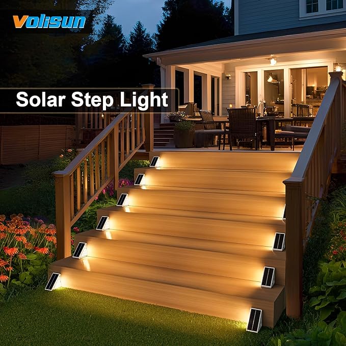 VOLISUN Solar Step Lights for Outside, Solar Stair Lights Outdoor Waterproof IP67, LED Outdoor Step Lights, Outdoor Stair Lights Decor for Deck, Front Step, Front Porch and Patio (6 Pack,Warm White)