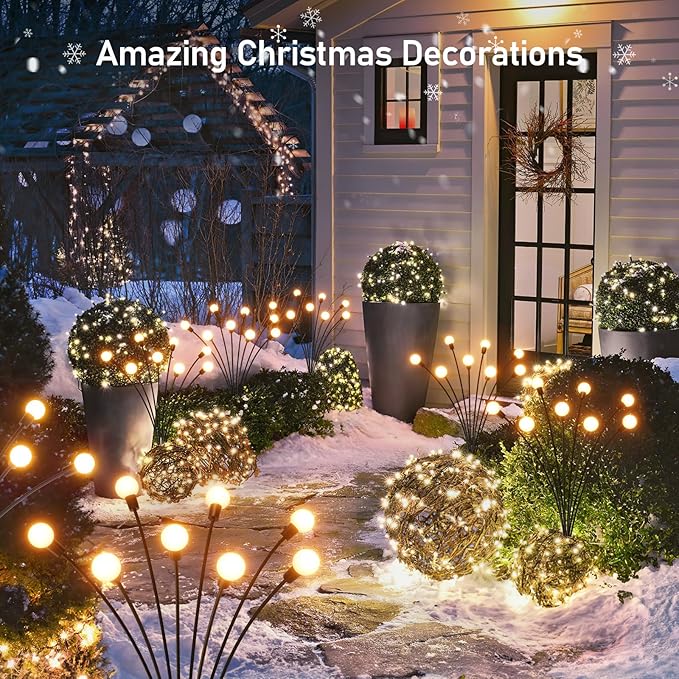 8 Pack Solar Garden Lights, KELME 64 LED Upgraded Firefly Garden Lights Solar Outdoor, Bright High Flexible Swaying Outdoor Solar Lights for Outside Yard Garden Christmas Decorations Gifts, Warm White