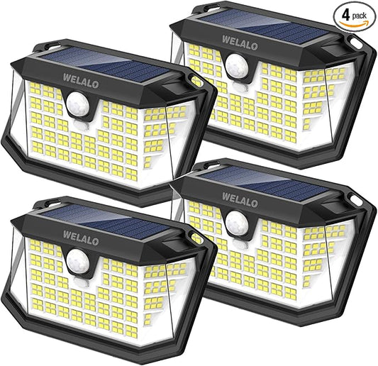 Solar Motion Sensor Lights Outdoor, [3 Modes/4 Pack/188 LED] 270° Wide Angle Lighting,Security Solar Powered Wall Lights, IP65 Waterproof Flood Lights for Fence Porch Yard Patio(Black)
