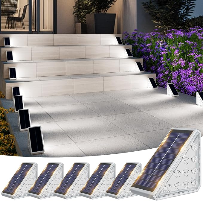 VOLISUN Solar Step Lights for Outside, Solar Stair Lights Outdoor Waterproof IP67, LED Outdoor Step Lights, Outdoor Stair Lights Decor for Deck, Front Step, Front Porch and Patio (6 Pack,Cool White)