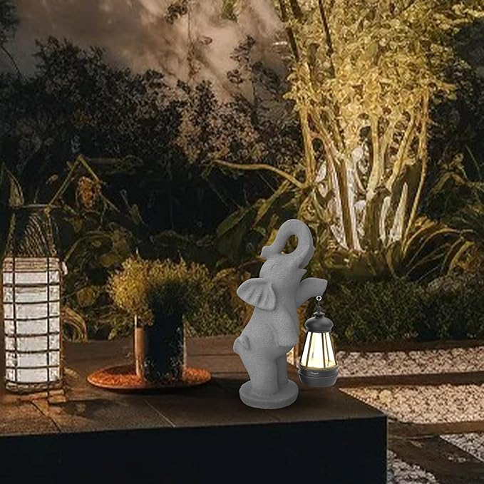 Solar Garden Statue 10 Inch Elephant Decor for Outside Yard Decoration Outdoor Unique Housewarming Gardening Birthday Gifts for Women Grandma