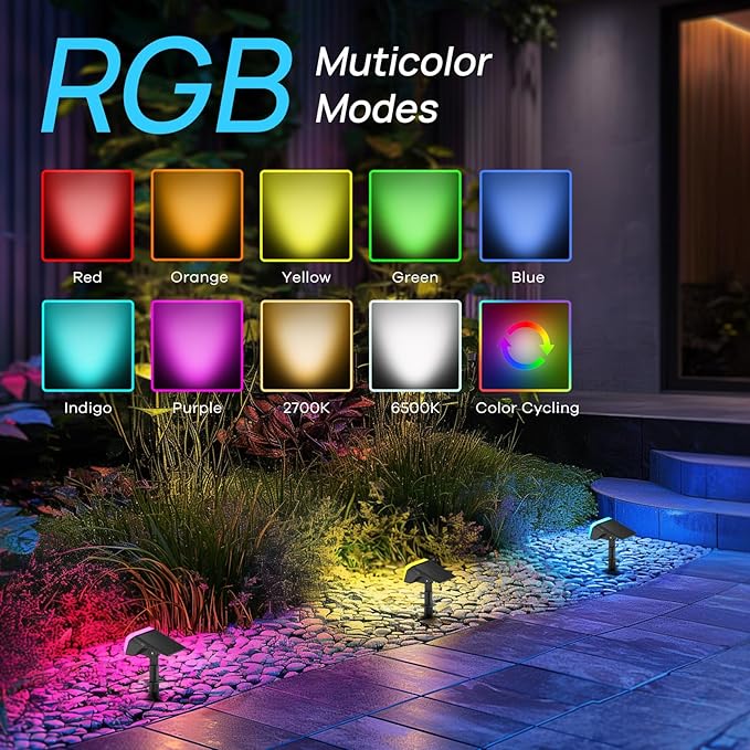 Consciot Solar Spot Lights Outdoor, 30 LED Waterproof Color Changing Solar Spotlight, 2 in 1 Adjustable Wall Lights, 10 Colors, Dusk-to-Dawn Solar Landscape Spotlights for Garden Yard Walkway, 6 Pack