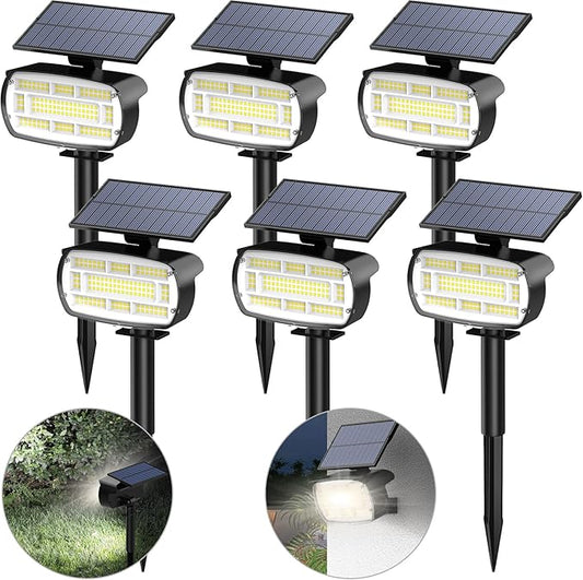 Fabrito Solar Spot Lights Outdoor 136 LEDs, Large Area Lighting Solar Lights Outdoor, 6 Pack IP65 Waterproof Landscape Spotlights Auto On/Off for Yard, Garden, Pathway, Plants,Tree (Cool White)