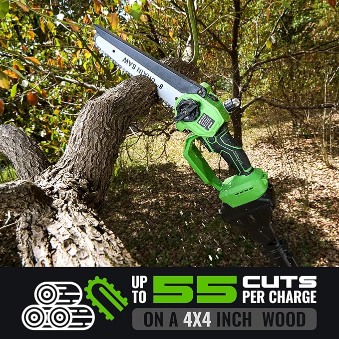 2-in-1 Cordless Pole Saw & Mini Chainsaw 20V 3.0AH 8-Inch 15FT Reach Electric Tree Trimmer Battery Powered Chainsaw with Extension Pole for Tree Trimming Branch Cutting Pruning