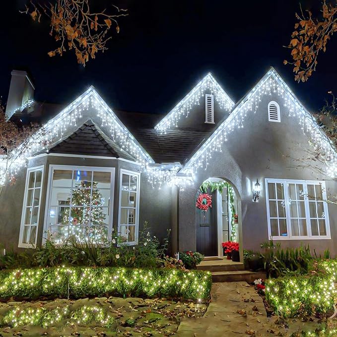 99ft Icicle Lights for Outside, White Christmas Lights Outdoor Indoor, 1216 LED Twinkle String Light with 228 Drops Short Curtain Lights for Thanksgiving Room Home Wall Bedroom Window Tree Decorations
