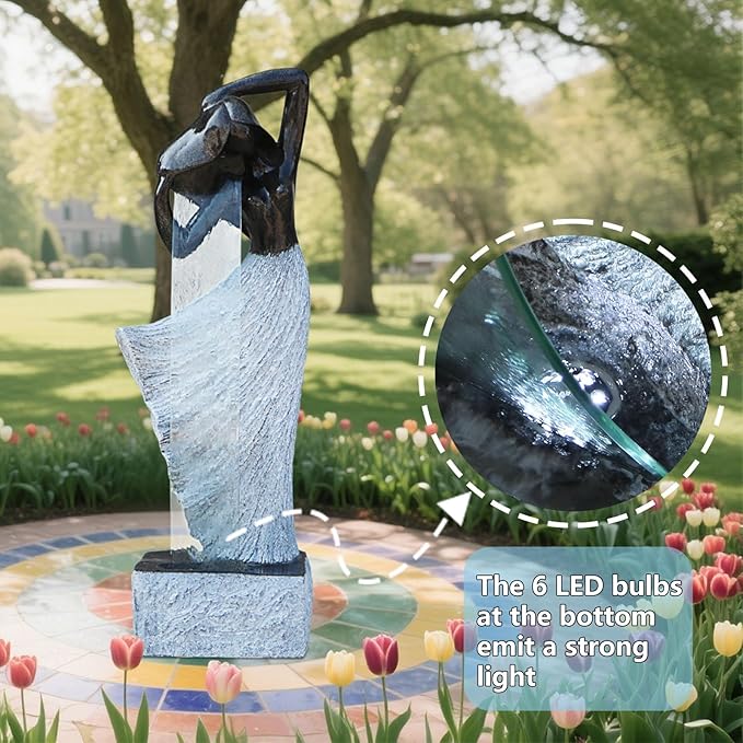 Modern Waterfalling Fountain Outdoor Indoor Zen Garden Water Features in Cast Stone Color for Courtyard/Lawn/Patio/Lobby/Backyard 46" Height