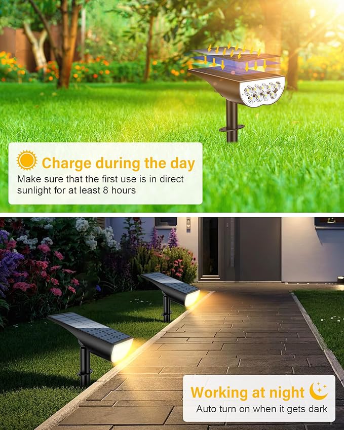 BAXIA TECHNOLOGY Solar Spotlights Outdoor Waterproof, 3 Lighting Modes Spot Lights Outdoor Solar Lights for Yard Pathway Driveway Landscape, Warm White, 4 Pack