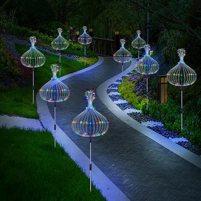 6 Pack Solar Garden Lights, Firework Lights, Decorative, 8 Lighting Modes with Remote 120 LED Twinkling Waterproof Landscape Outdoor Decor, for Pathway Backyard Walkway Patio(Colorful)