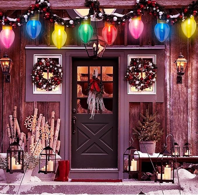Jumbo Christmas Lights, 16Ft Outdoor Christmas Decorations String Lights with 10 5'' Large Multicolor Bulbs Xmas Hanging Light Waterproof UL Listed for Outdoor Patio Eave Holiday Yard Roofline Decor