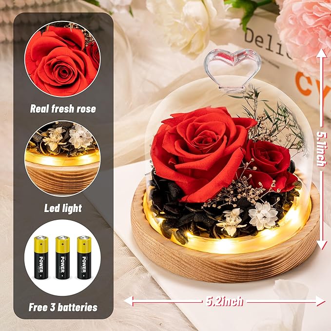 Flowers, Roses, Gifts - Preserved Flower Bouquets - Forever Roses Birthday Gifts for Women, Christmas, Mothers Day - Fresh Flowers That Last - Flowers for Delivery - Battery Included