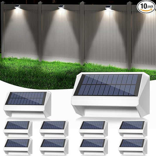 LANSOW Solar Fence Lights 10 Pack, Cool ，Warm and White, Solar Deck Lights Outdoor Waterproof, Dusk to Dawn Solar Powered Decor for Outside, Step, Yard, Patio, Wall, Stair