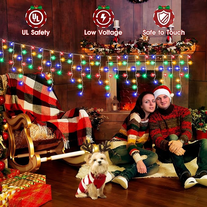 Hezbjiti 2Pack Total 800LED Icicle Lights 32.8FT Christmas Lights String Lights Outdoor Decoration 8 Modes 75 Drops Fairy Lights for Eaves Party Yard Garden Xmas Decor