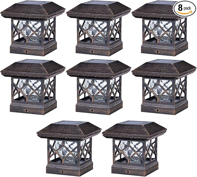 TWINSLUXES Solar Post Cap Lights Outdoor - Waterproof LED Fence Post Solar Lights for 3.5x3.5/4x4/5x5 Wood/Vinyl Posts in Patio, Deck or Garden Decoration