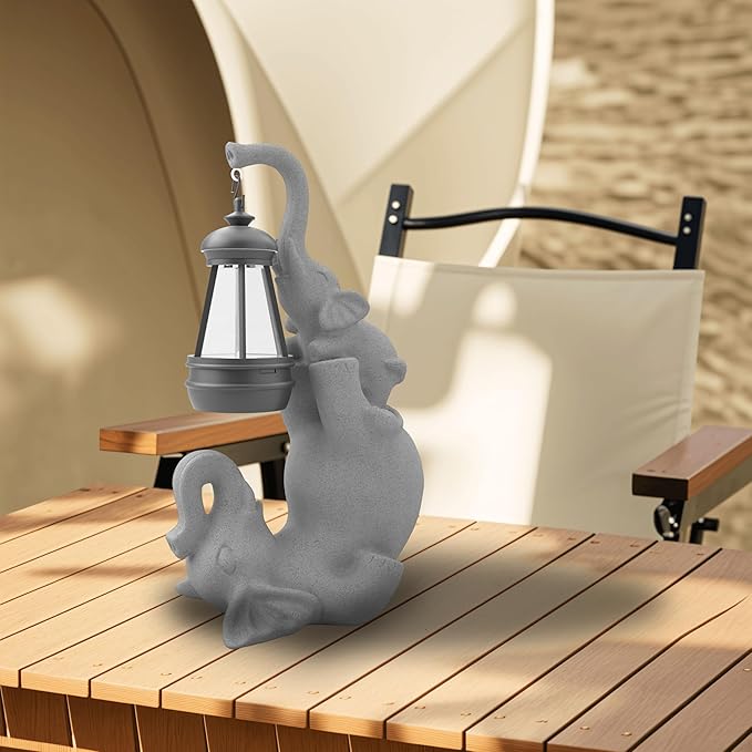 Solar Garden Statue 10 Inch Elephant Decor for Outside Yard Decoration Outdoor Unique Housewarming Gardening Birthday Gifts for Women Grandma