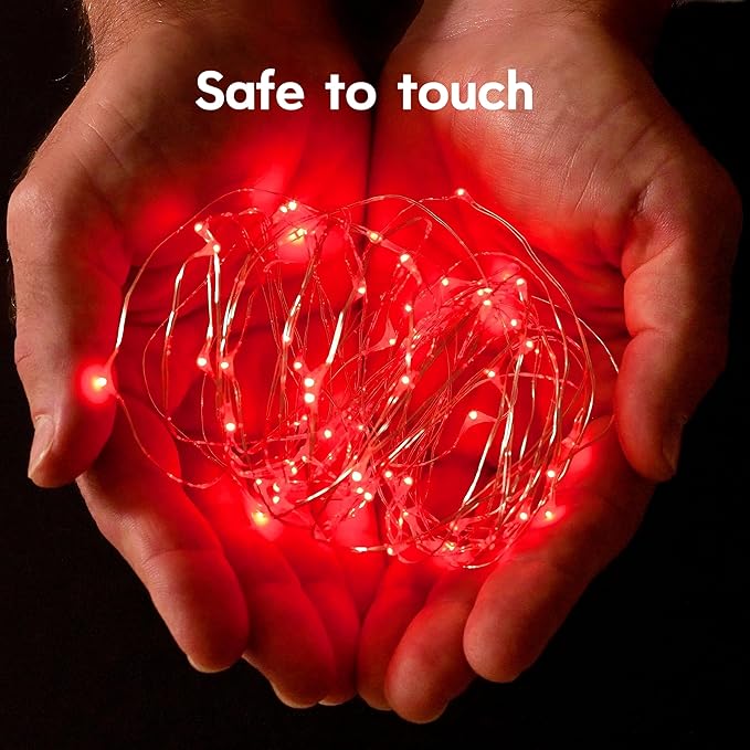 YEGUO 4 Pack Red Solar Fairy Lights Outdoor Waterproof, Each 33ft 100 LED String Light, 8 Modes Silver Wire