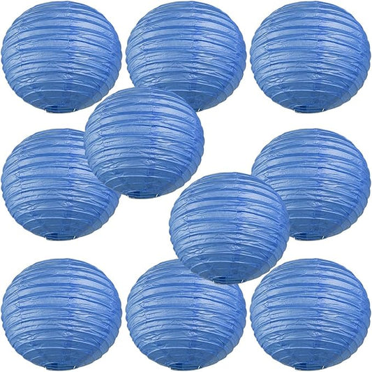 WYZworks Round Paper Lanterns 10 Pack (Flat Blue, 10") - Hanging Paper Lanterns Lamp for Wedding, Birthday, Party and Home Decorations with 8", 10", 12", 16" Option