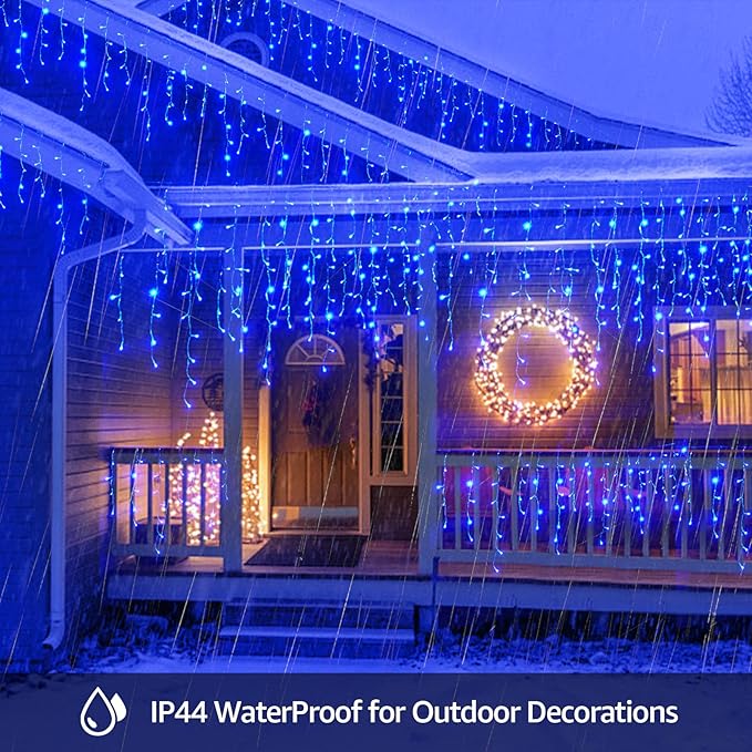 Led Christmas Lights Outdoor Christmas Decorations Hanging Lights 400LED 8 Modes 75 Drops, Waterproof Outdoor Indoor Fairy Christmas Lights for Party, Holiday, Wedding Decorations (Blue)