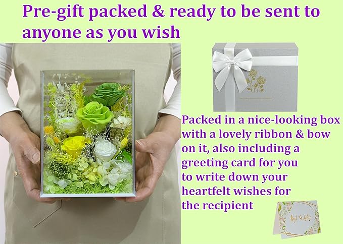 Valley of Rain & Forest Long-Lasting Real Flowers, Handcrafted Preserved Rose Bush For you to Send Love for All Occasions, Floral Arrangement for Indoor Decoration (Green Rose Spring-themed)