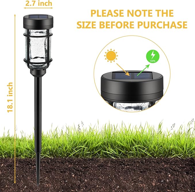 Solar Pathway Lights 6 Pack, Color Changing+Cool White LED Solar Lights Outdoor, Waterproof Solar Crackle Glass Stake Lights for Garden Path Walkway Backyard Lawn Landscape Decoration