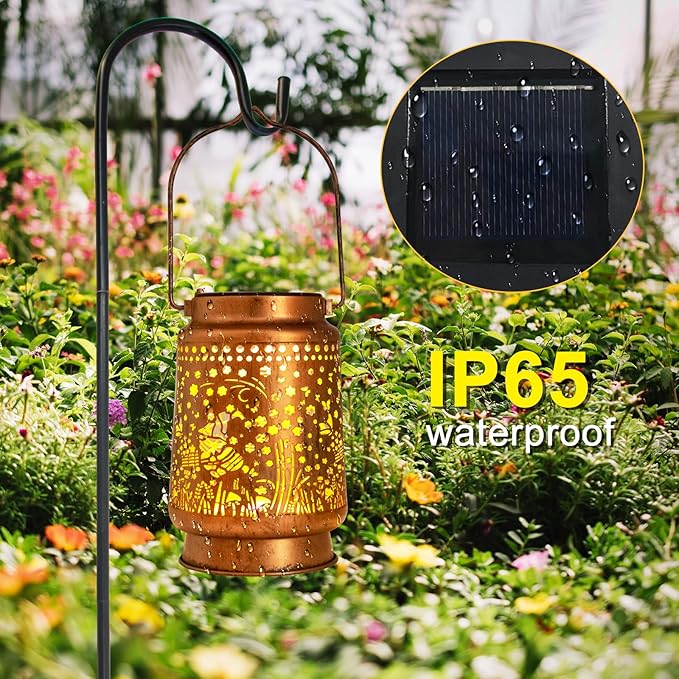 Solar Lanterns Outdoor Garden Decor, Gifts for Women, Mom, Grandma, Birthday, Thanksgiving, Decorative Waterproof Hanging Metal LED Light for Yard, Patio, Lawn, Landscape, Backyard (Gnomes)