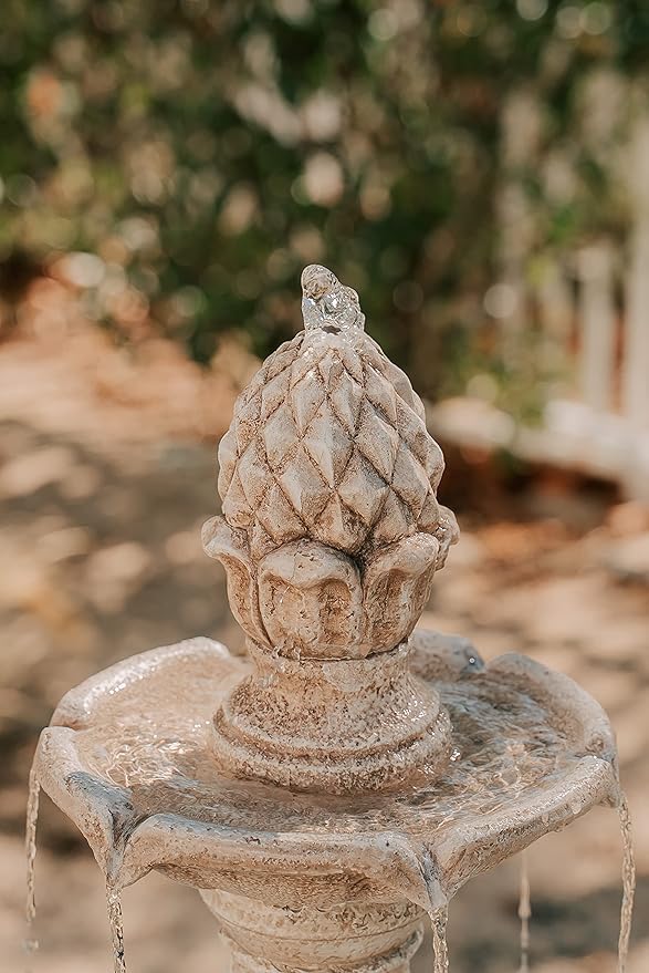 XBrand 3-Tier Freestanding Waterfall Fountain w/Pump & Pineapple Top, 51 Inch Tall, Beige, Large Outdoor Garden Fountain, Ideal for Garden, Porch, and Lawn