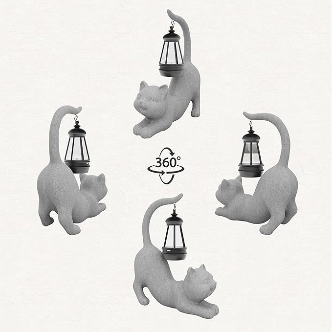 Solar Cat Garden Statue 10 Inch Porch Patio Decor for Outside Yard Decoration Outdoor Unique Housewarming Gardening Birthday Gifts for Cat Lovers Women Grandma